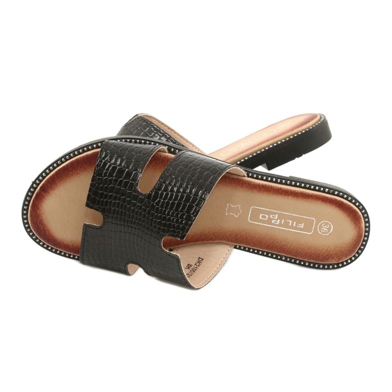 Filippo Volets vernis brillants insert en cuir noir le noir 5