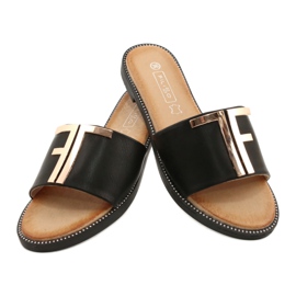Filippo Chaussons pour femmes à la mode Noir et Or DK2103 le noir 3