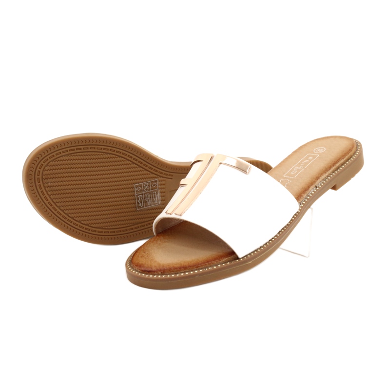 Filippo Pantoufles à la mode pour femmes blanches et dorées 2