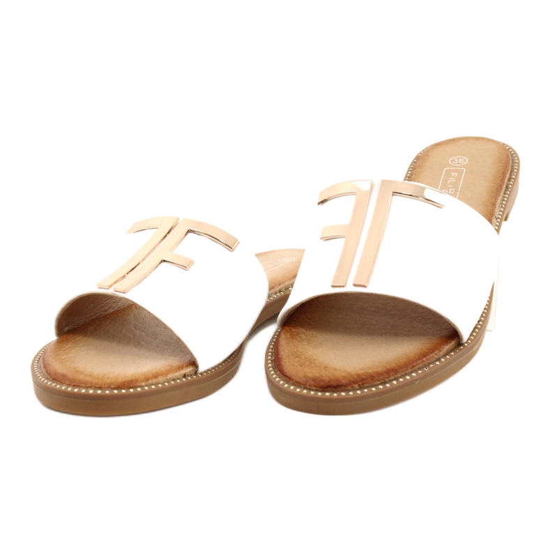 Filippo Pantoufles à la mode pour femmes blanches et dorées 1