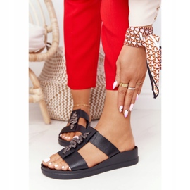 Pantoufles Compensées En Cuir Laura Messi 2272 Noir le noir 1