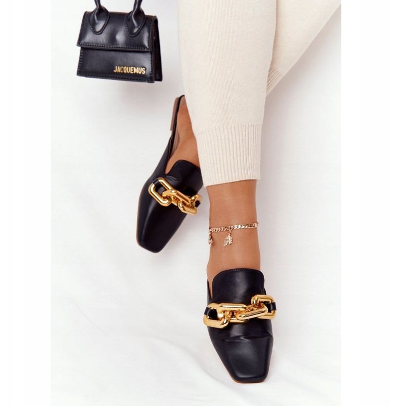 PS1 Pantoufles Call On Me Noires Avec Tige Et Chaîne le noir d'or 2