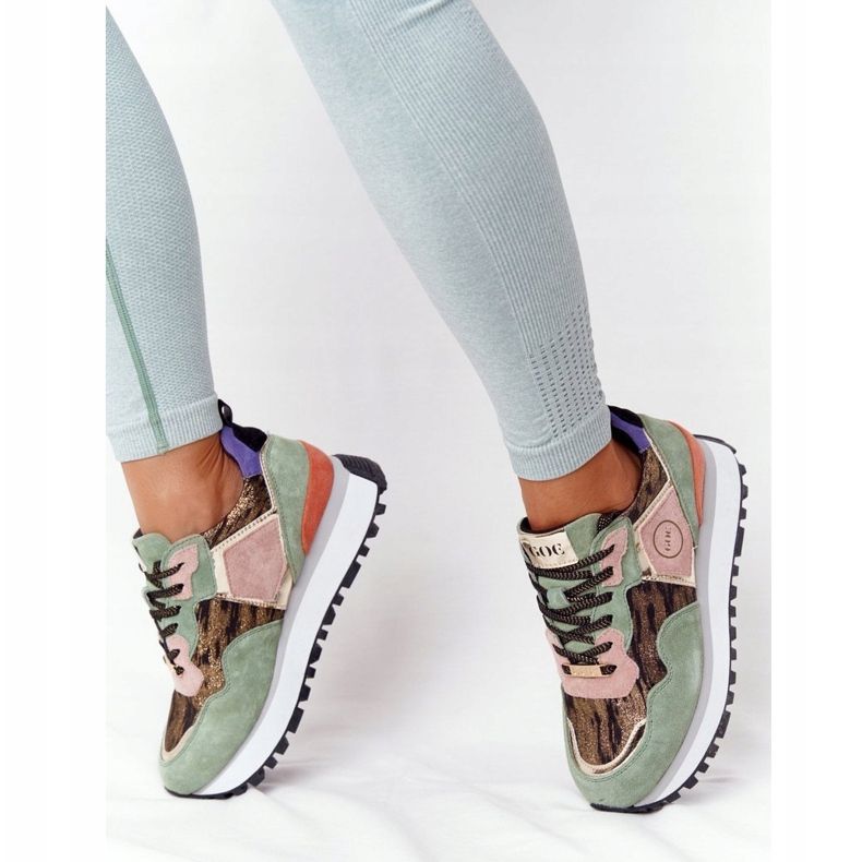 Chaussures de sport en daim sur la plate-forme GOE HH2N4002 vert-or beige brun rose doré 2