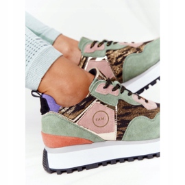 Chaussures de sport en daim sur la plate-forme GOE HH2N4002 vert-or beige brun rose doré 1