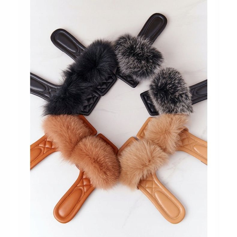 Chaussons En Cuir Avec Fourrure Noir Love You So 1