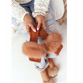 Chaussons En Cuir Avec Fourrure Camel Love You So brun 1