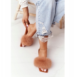 Chaussons En Cuir Avec Fourrure Camel Love You So brun 2