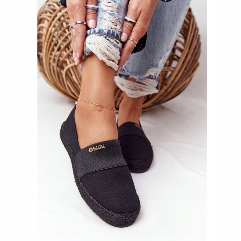 Espadrilles Noires Sur Une Semelle Tressée Big Star HH274482 doré 1