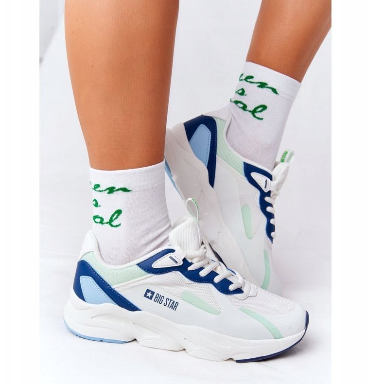 Chaussures de Sport Femme Mousse Mémoire Big Star HH274810 Blanc-Vert bleu 2