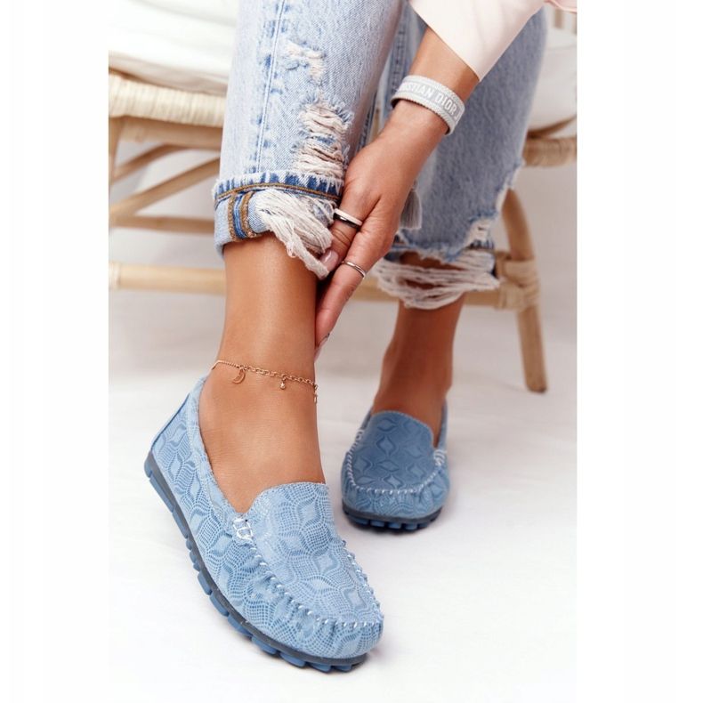 Mocassins Cuir Ecologique Rio Flore Bleu 1