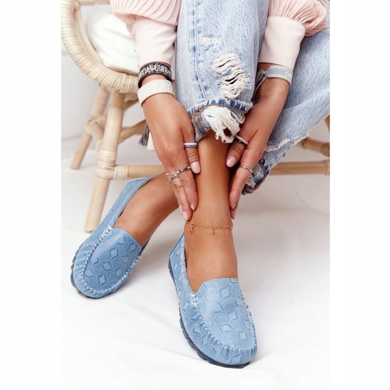 Mocassins Cuir Ecologique Rio Flore Bleu 2