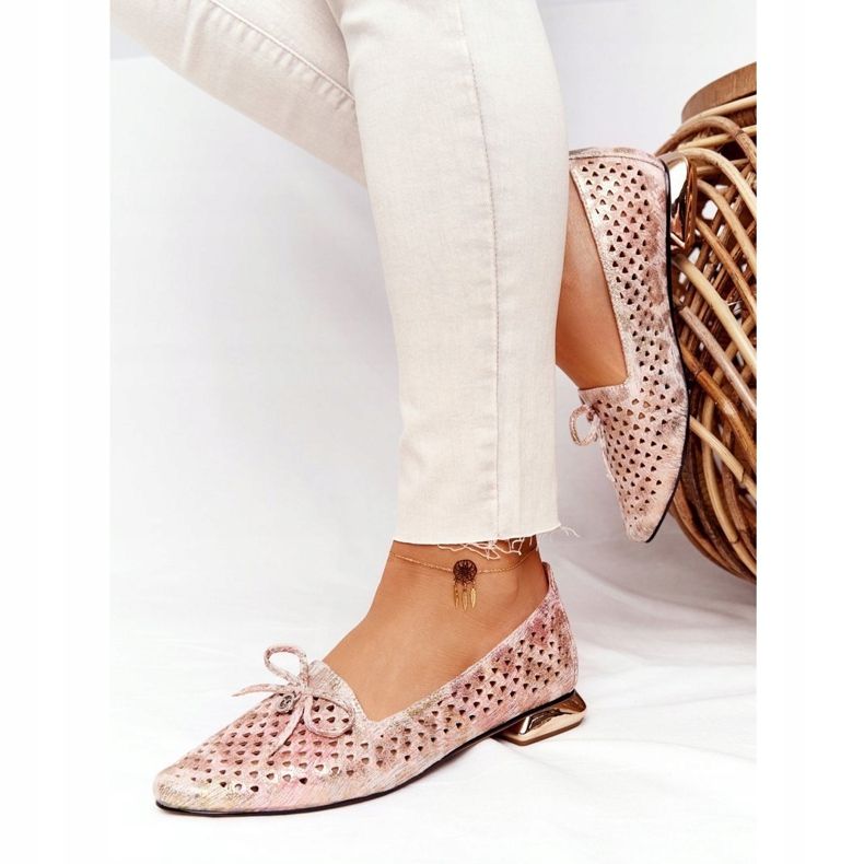 Mocassins Ajourés Sur Talons Dorés Vinceza 21-10602 Multicolore beige rose 1