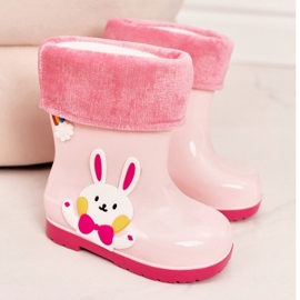Bottes de pluie chaudes pour enfants avec un lapin rose 2