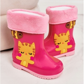Bottes de pluie chaudes roses pour enfants avec un chaton 1 Bottes de pluie chaudes roses pour enfants avec un chaton 1