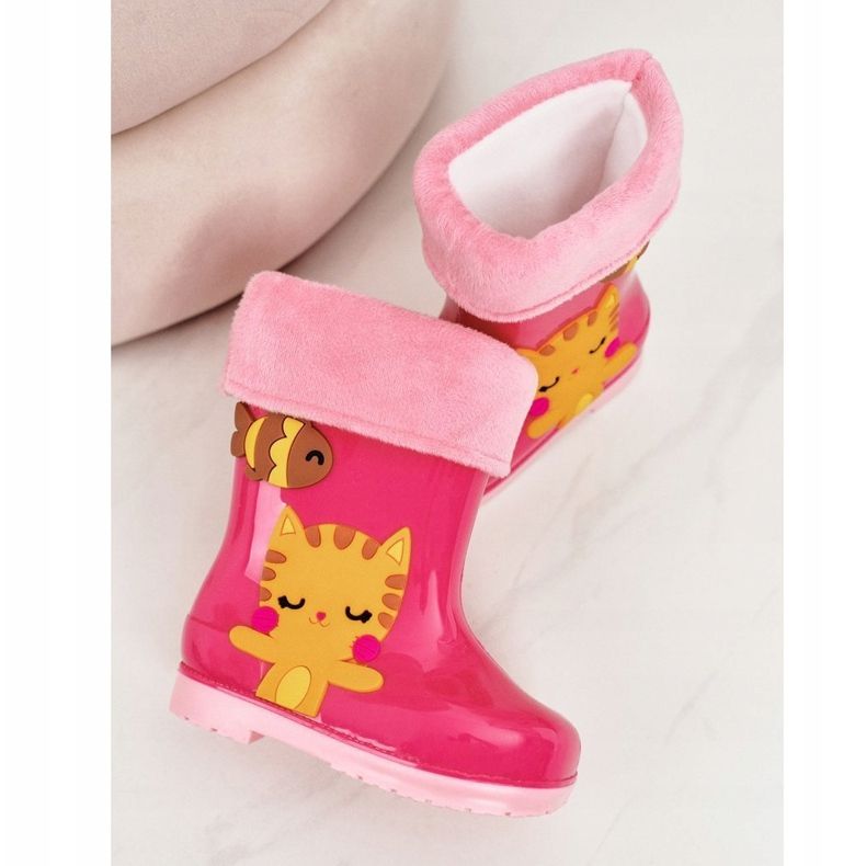 Bottes de pluie chaudes roses pour enfants avec un chaton 2 Bottes de pluie chaudes roses pour enfants avec un chaton 2