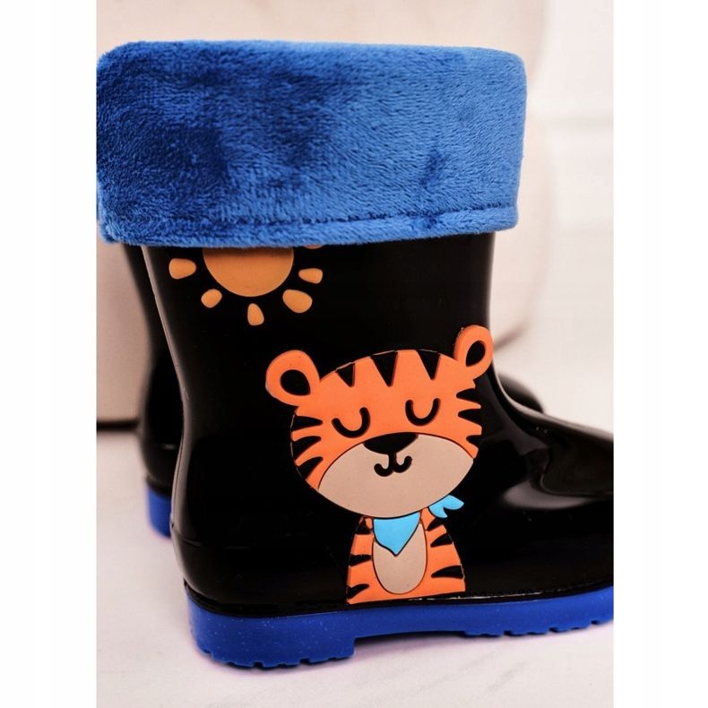 Bottes de pluie chaudes noires pour enfants avec un tigre 1