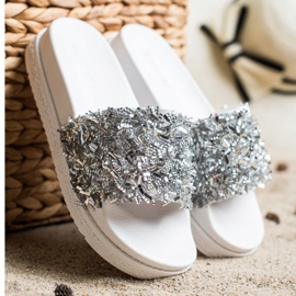 Seastar Pantoufles De Cristal De Mode blanche argent 2