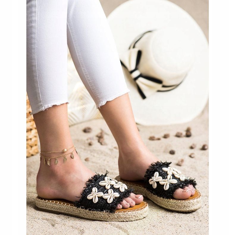 Seastar Espadrilles, Tongs Tressées Avec Coquillages beige noir 1