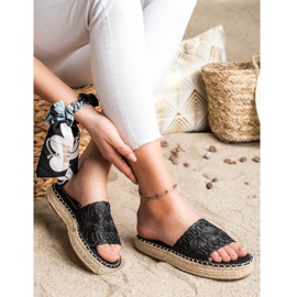 Seastar Espadrilles Tongs Sur Une Plateforme De Paille noir 1