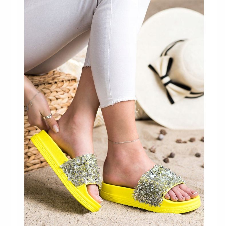 Seastar Mode pantoufles en cristal argent jaune 1