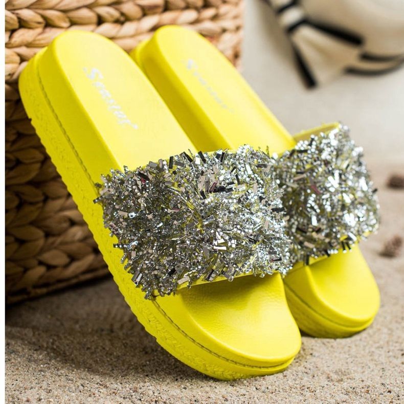 Seastar Mode pantoufles en cristal argent jaune 2