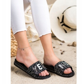SHELOVET Pantoufles À La Mode Avec Des Cristaux le noir argent 1