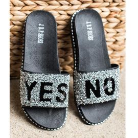 SHELOVET Tongs à la mode avec cristaux le noir argent 2 SHELOVET Tongs à la mode avec cristaux le noir argent 2