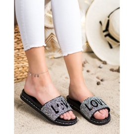 SHELOVET Love pantoufles à plateforme le noir argent 1