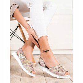 SHELOVET Sandales en cuir confortables beige rose doré 1