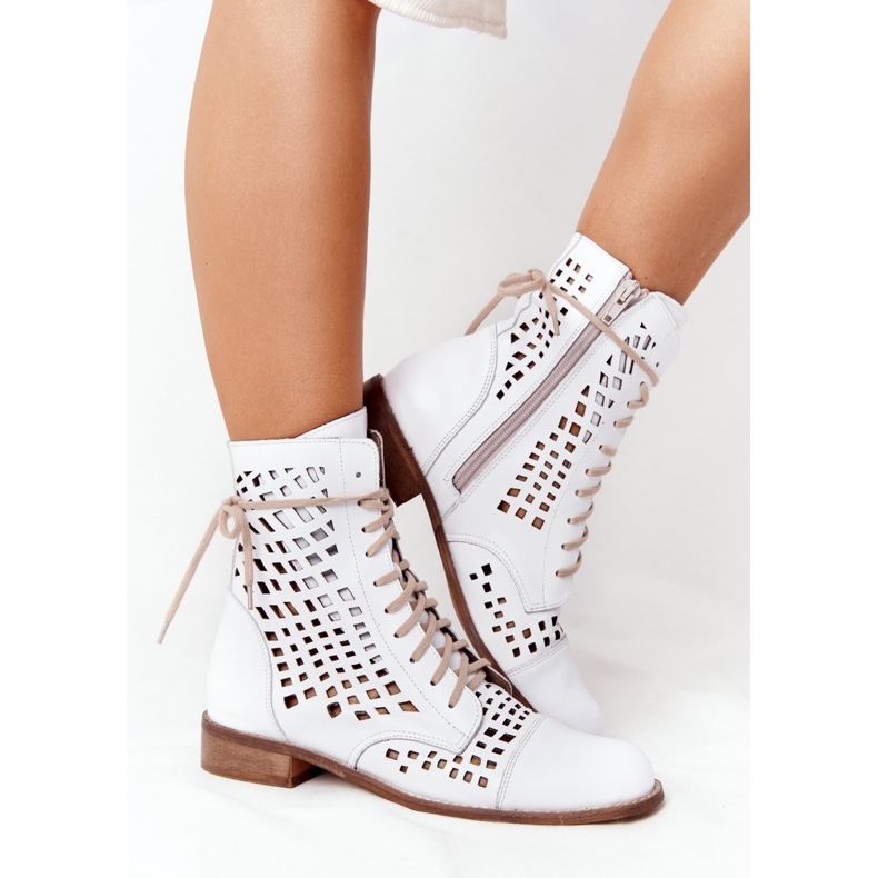 Boots cuir ajouré Nicole 2627 Blanc blanche 1