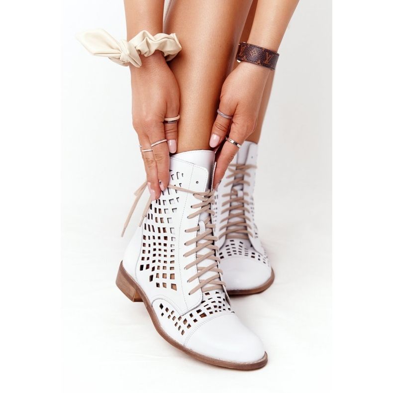 Boots cuir ajouré Nicole 2627 Blanc 2