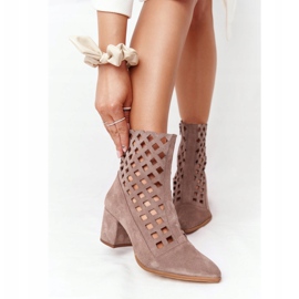 Bottines ajourées en daim à talons hauts Nicole 2638 Marron brun 2