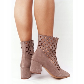 Bottines ajourées en daim à talons hauts Nicole 2638 Marron brun 3