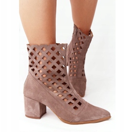 Bottines ajourées en daim à talons hauts Nicole 2638 Marron brun 4