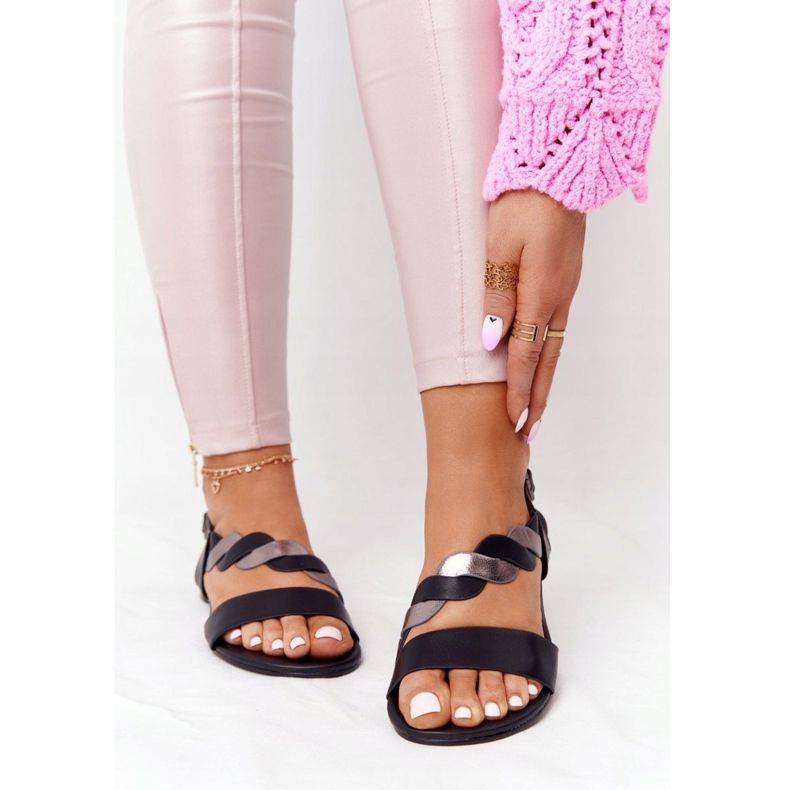 Sandales en cuir Vinceza 21-17117 Noir et argent le noir 2