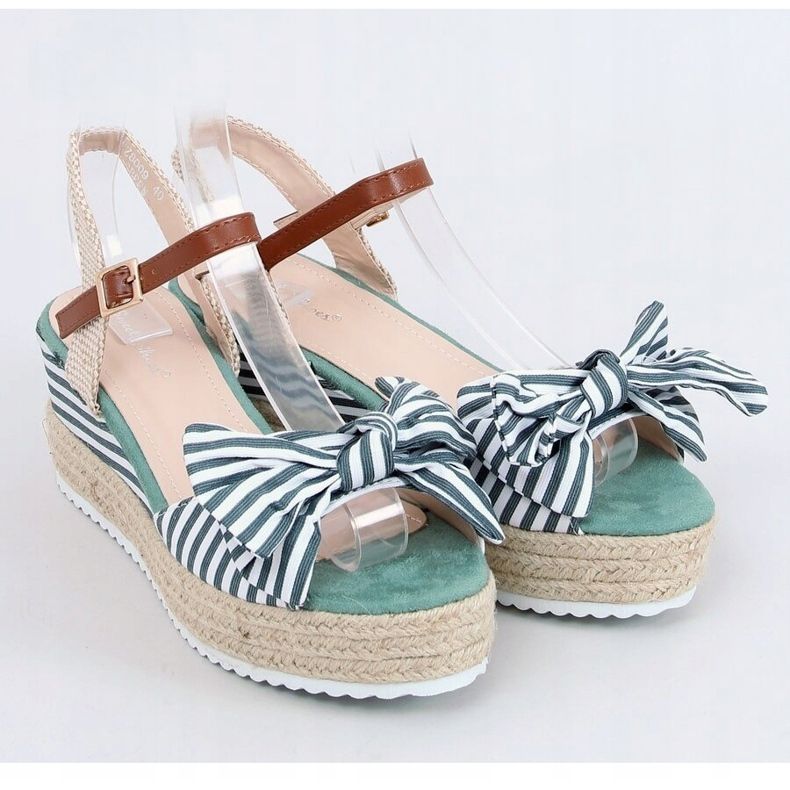 Sandales compensées espadrilles blanches et vertes DZ8009 Vert beige brun 1
