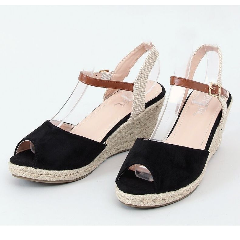 Espadrilles noires bout ouvert 77-207 Noir beige brun le noir 1