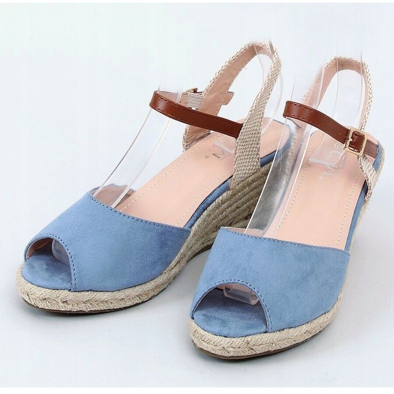 Espadrilles bout ouvert bleu 77-207 Bleu beige brun 1