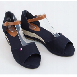 Sandales Tommy sur un petit talon compensé bleu BL-362 Navy brun bleu marine 1
