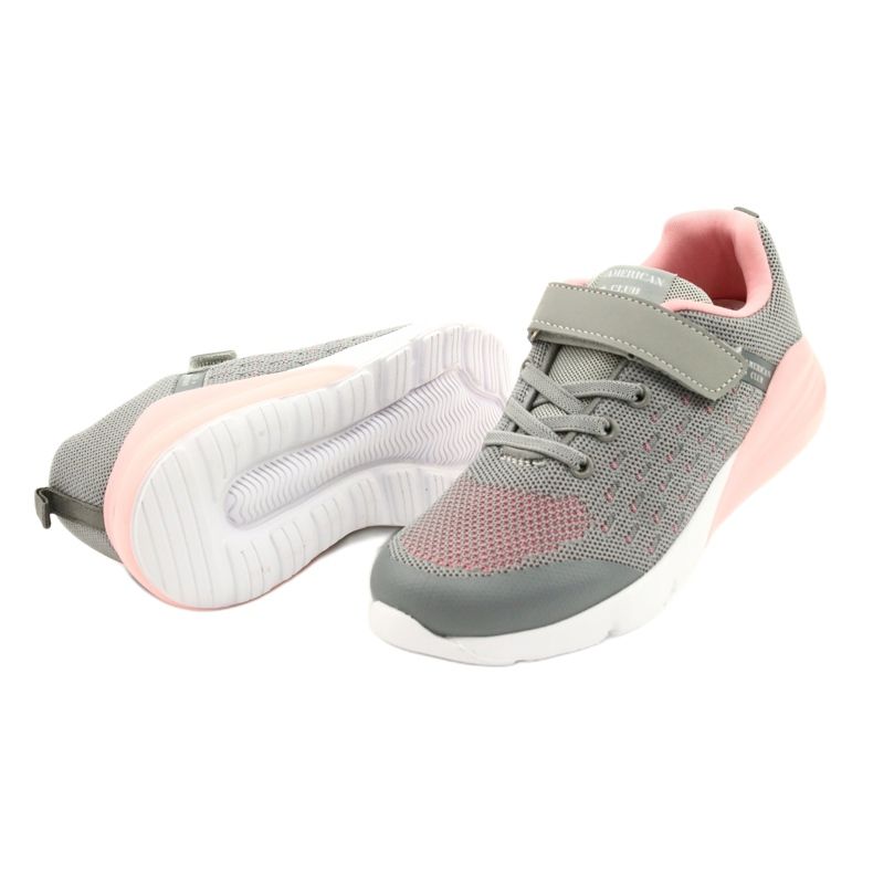 American Club Chaussures de Sport Fille avec Velcro RL11 Gris-Rose 2