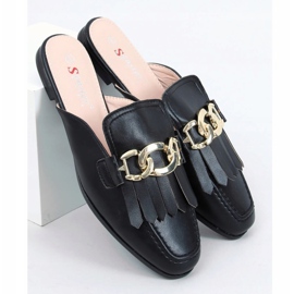 Noir T501 Chaussons mocassins noirs avec chaîne 1