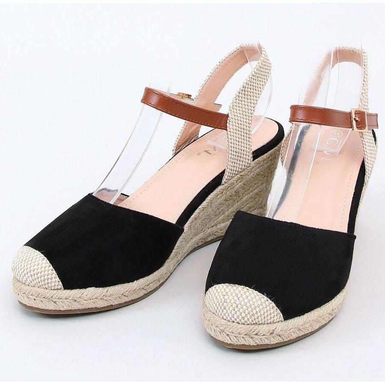 Espadrilles noires sur compensées 77-206 Noir beige brun 1