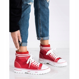 SHELOVET Baskets à enfiler à la mode blanche rouge 1