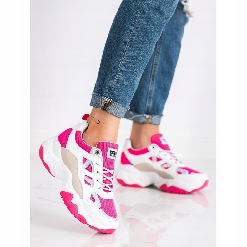 SHELOVET Baskets à lacets à la mode beige blanche rose argent 2 SHELOVET Baskets à lacets à la mode beige blanche rose argent 2