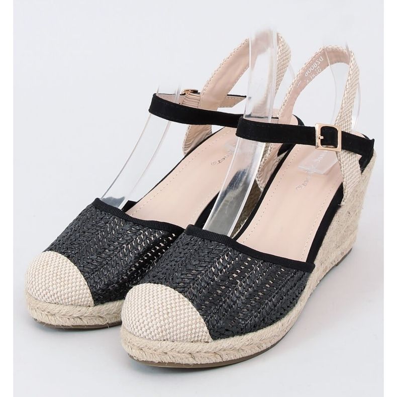 Espadrilles noires sur talon compensé DZ8006 Noir beige le noir 1 Espadrilles noires sur talon compensé DZ8006 Noir beige le noir 1
