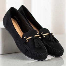 Queentina Mocassins en daim à la mode noir doré 1