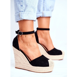 MSMG Sandales compensées noires avocat avec tresses 1
