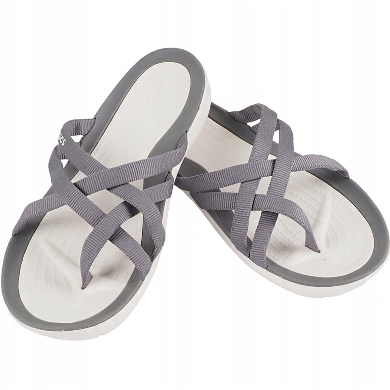 Pantoufles Crocs pour femmes Swiftwater Webbing Flip W Gris clair 205479 Oct. 1