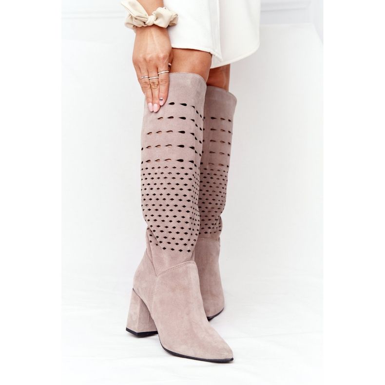 Lewski Shoes Chaussures Wiosenne Ażurowe Kozaki Lewski 2847 / B Beżowe beige 2