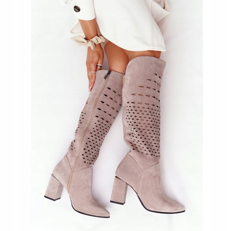 Lewski Shoes Chaussures Wiosenne Ażurowe Kozaki Lewski 2847 / B Beżowe beige 1